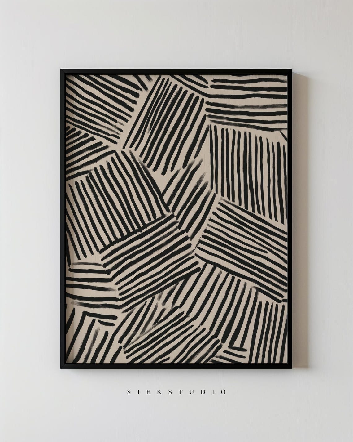 Bold Black Brushstroke Stripes On Beige Abstract Geometric Poster