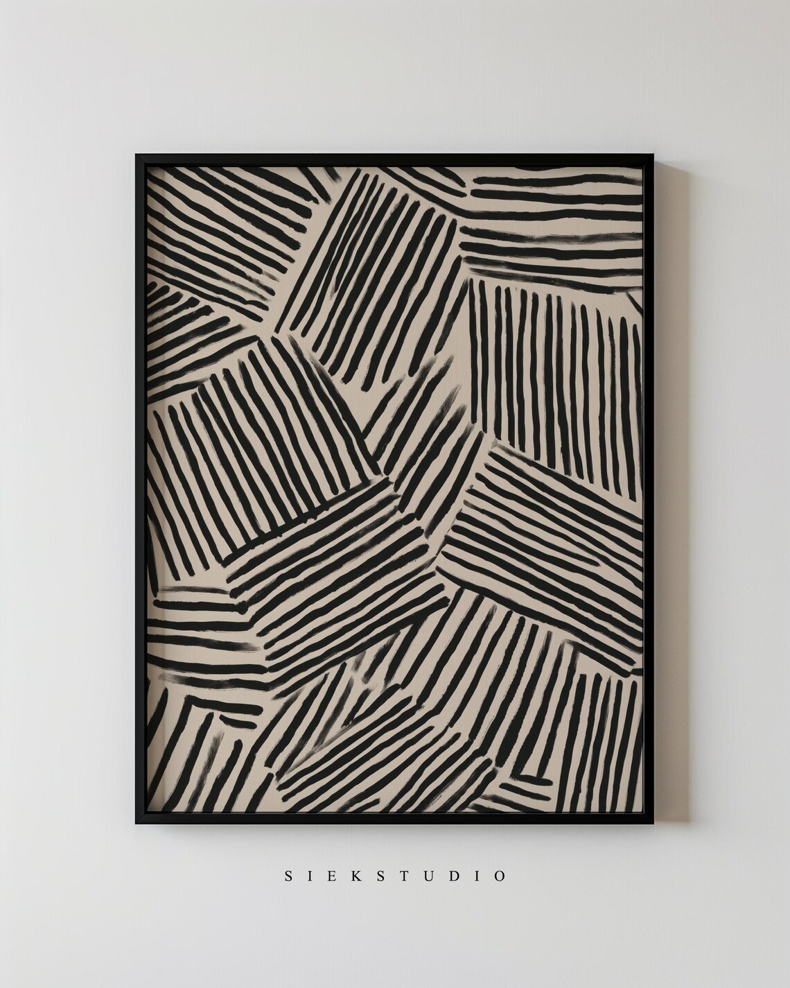 Minimalist Abstract Bold Line Drawing Modern Black Stripes On Beige Geometric Pattern Art Contemporary Wall Living Room Decor 136