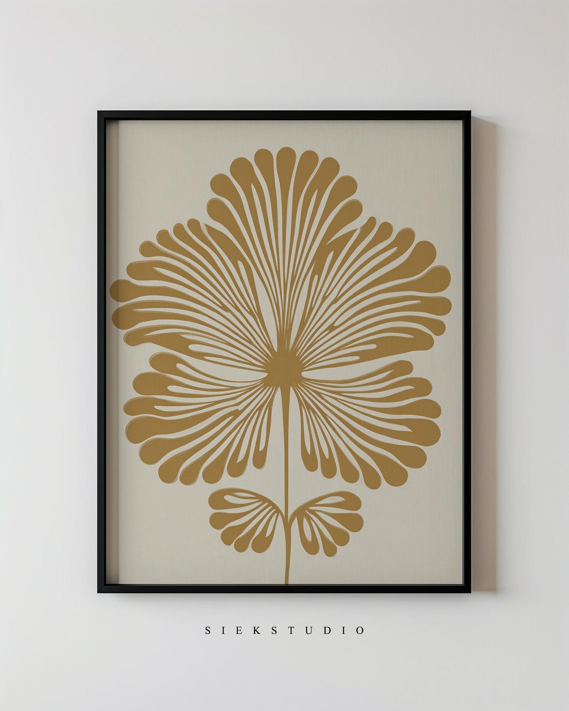 Gold Abstract Floral Fan Minimalist Modern Botanical Art Poster