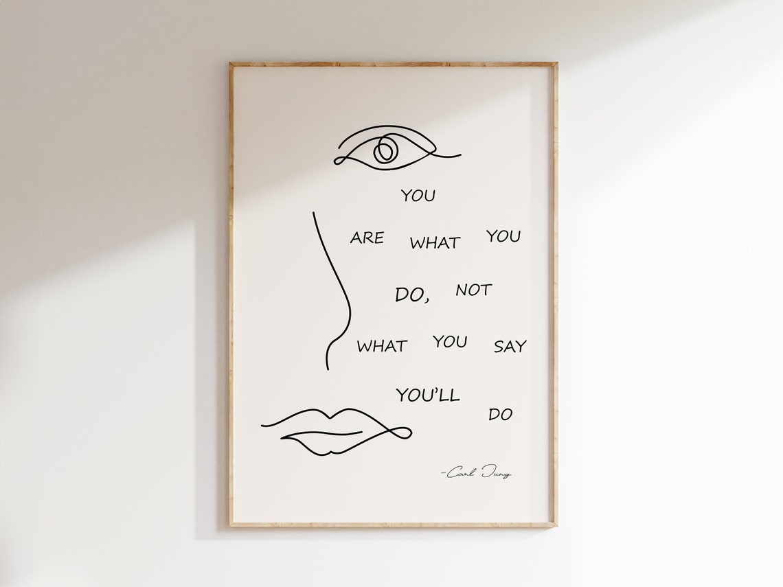 Carl Jung You Are What You Do Minimalist Line Art Face Quote Poster