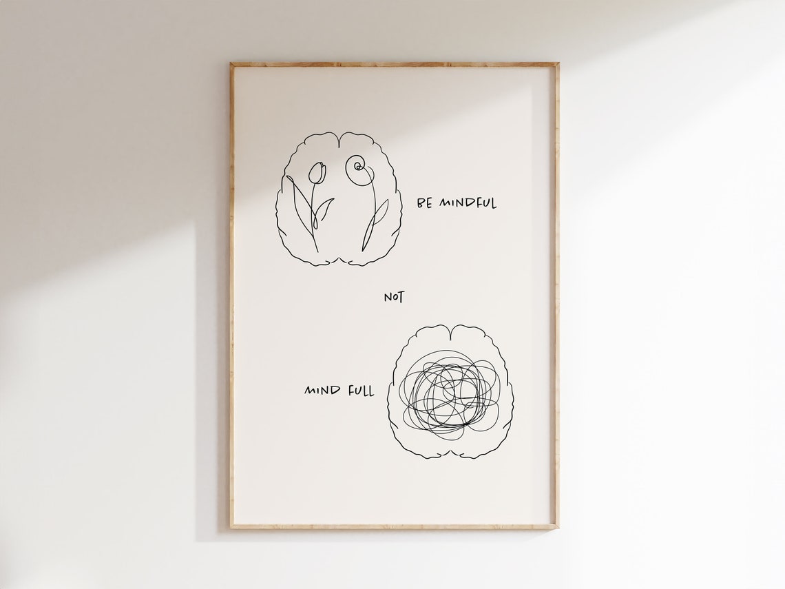 Be Mindful Not Mind Full Brain Sketch Therapy Mindfulness Poster