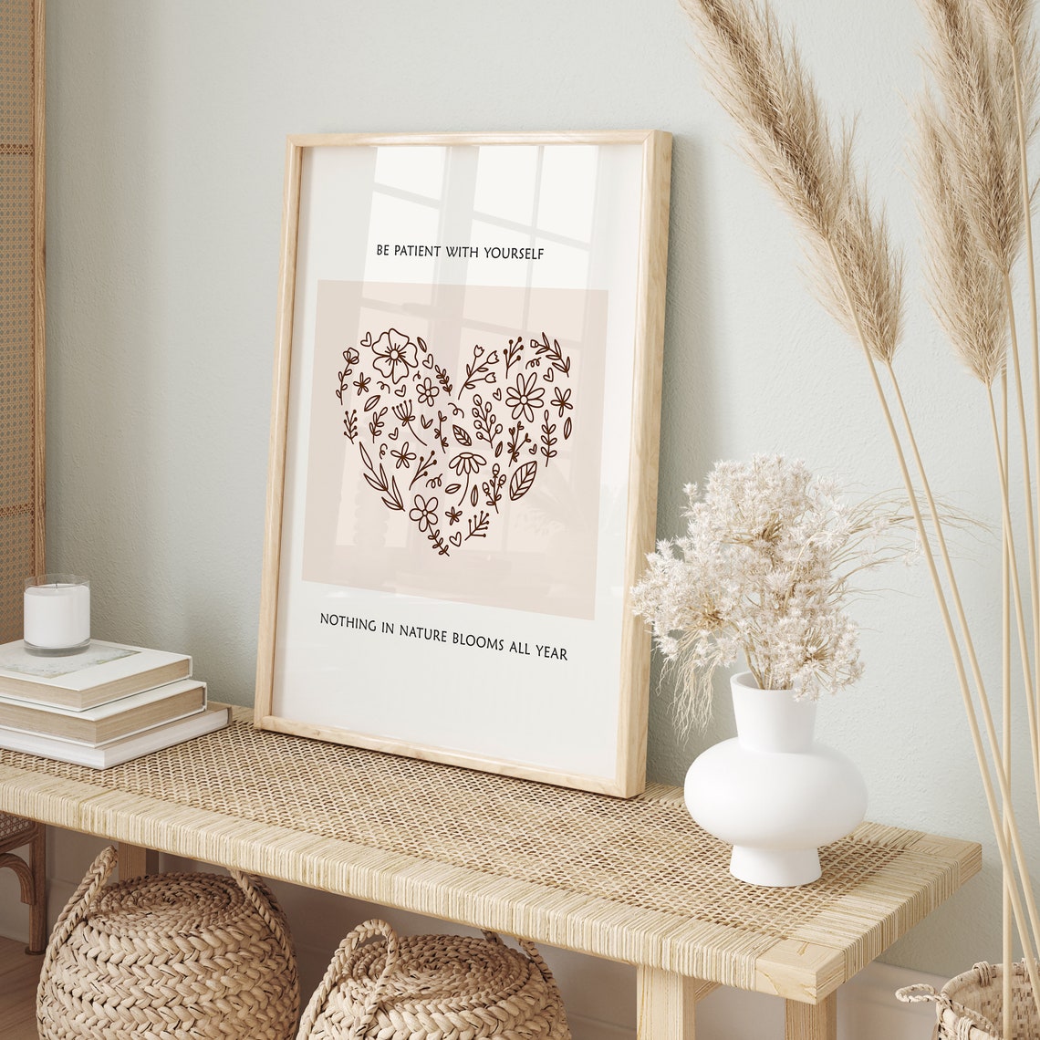 Be Patient With Yourself Floral Heart Mindfulness Therapy Poster - Image 2