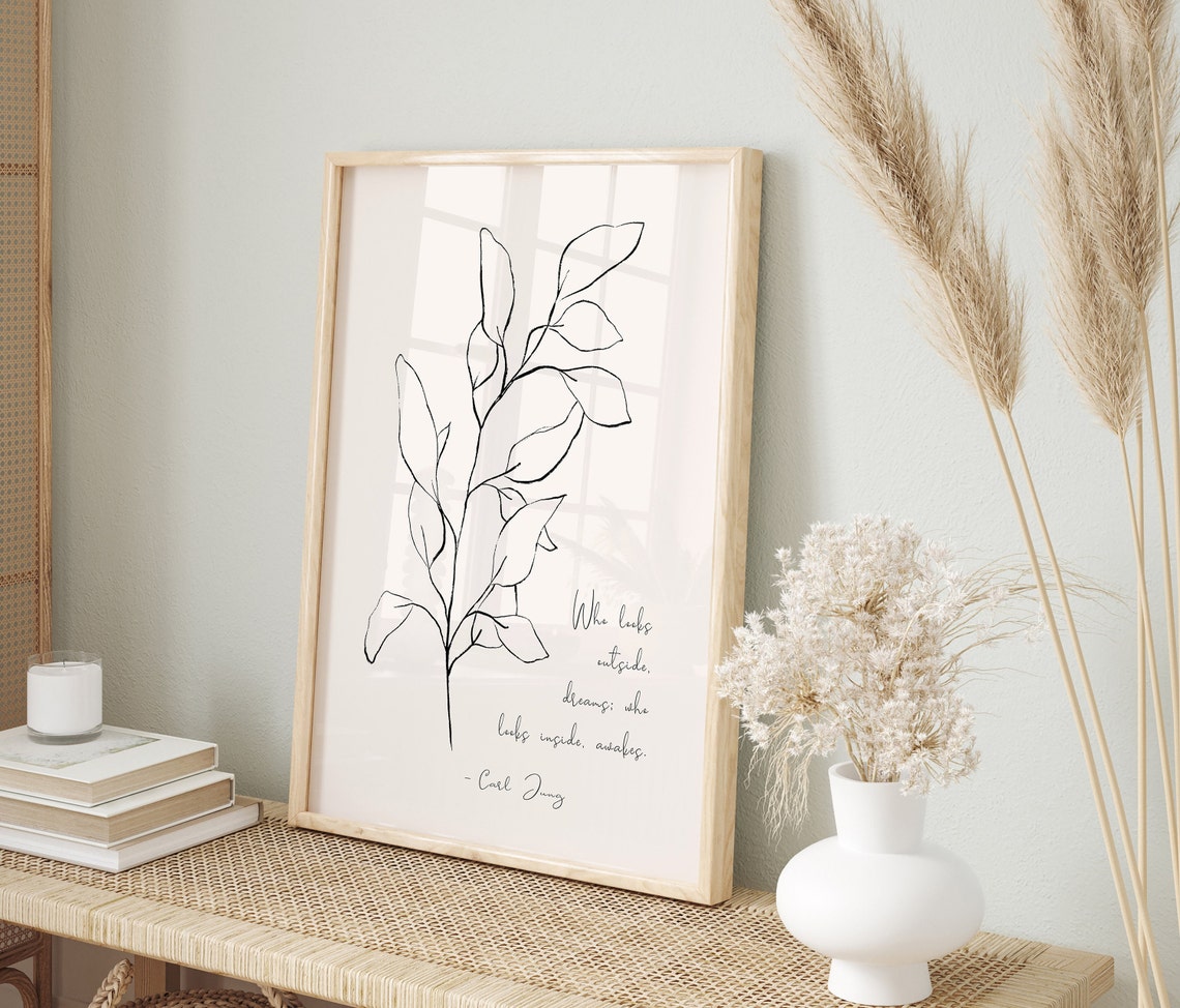 Carl Jung Dream Quote Botanical Line Art Self Discovery Poster - Image 3
