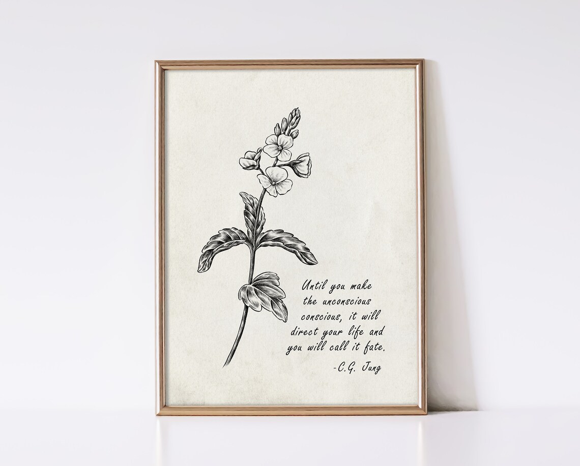 Carl Jung Conscious Unconscious Fate Quote Vintage Botanical Poster
