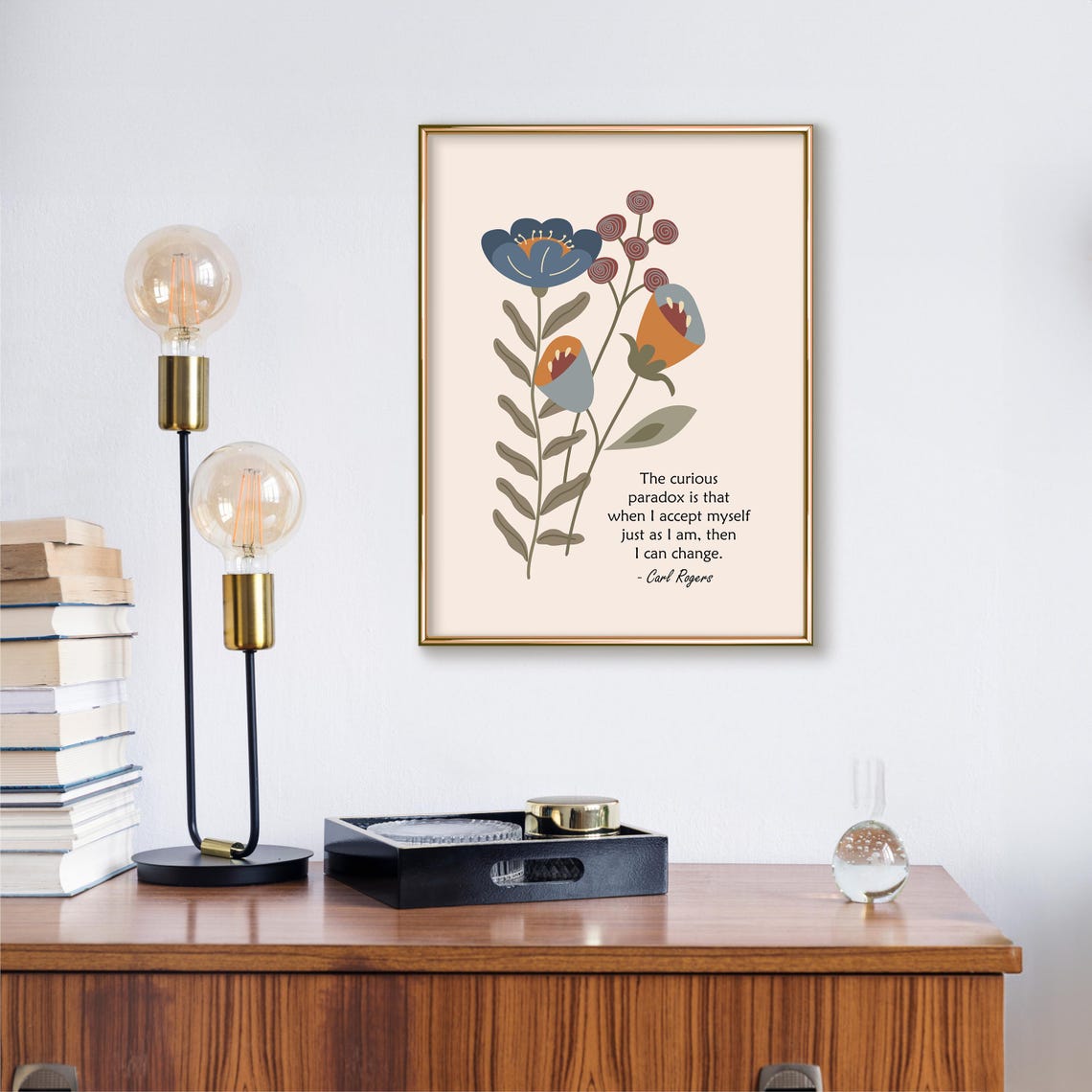 Carl Rogers Curious Paradox Accept Myself Quote Floral Therapy Poster - Image 2