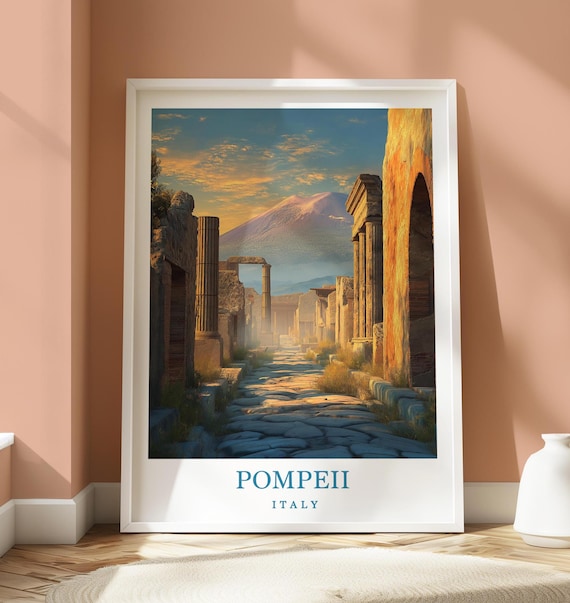 Pompeii Italy Ancient Ruins Mount Vesuvius Sunset Travel Poster