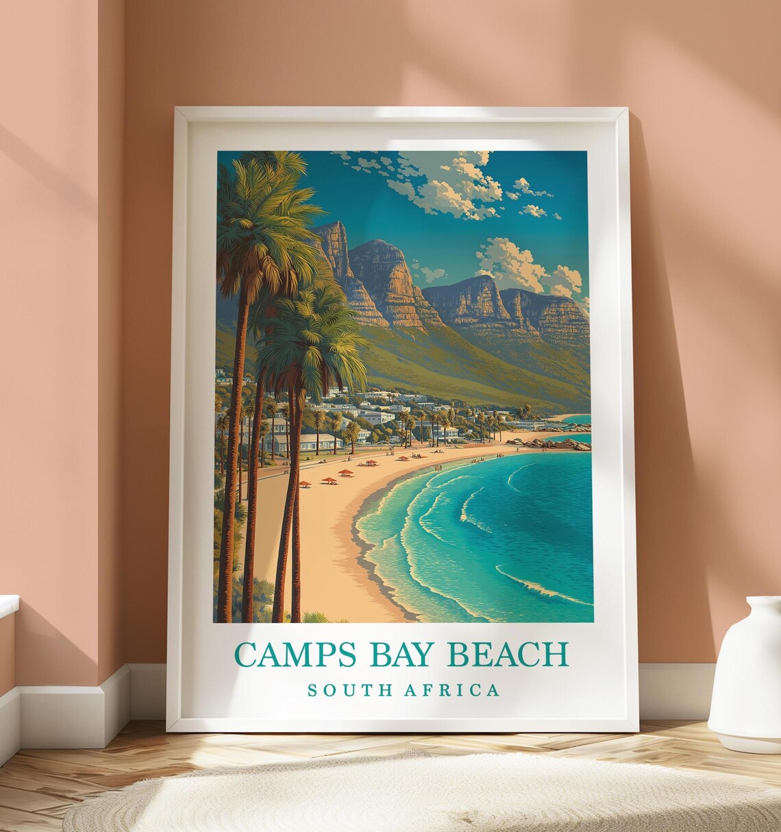 Camps Bay Beach Cape Town South Africa Travel Poster Palm Beach Art