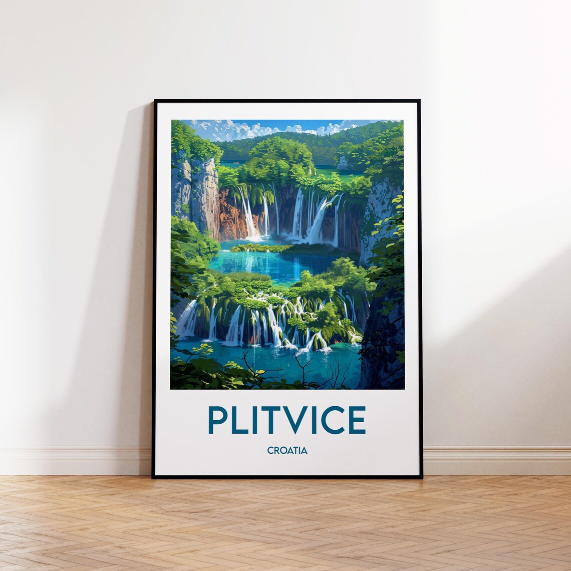Turquoise Plitvice Croatia Waterfalls National Park Travel Poster