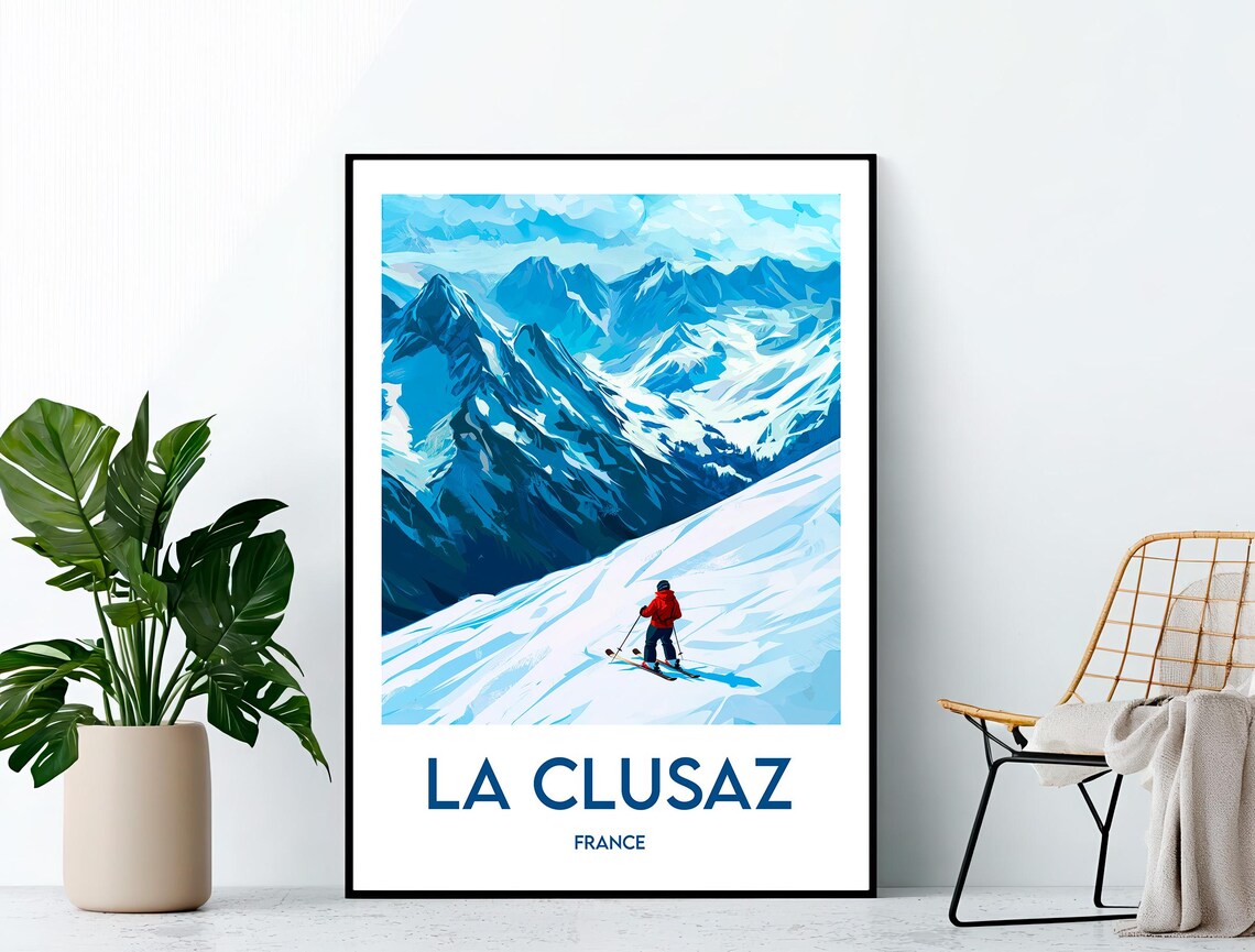 La Clusaz France Ski Resort Alpine Slopes Vintage Travel Poster