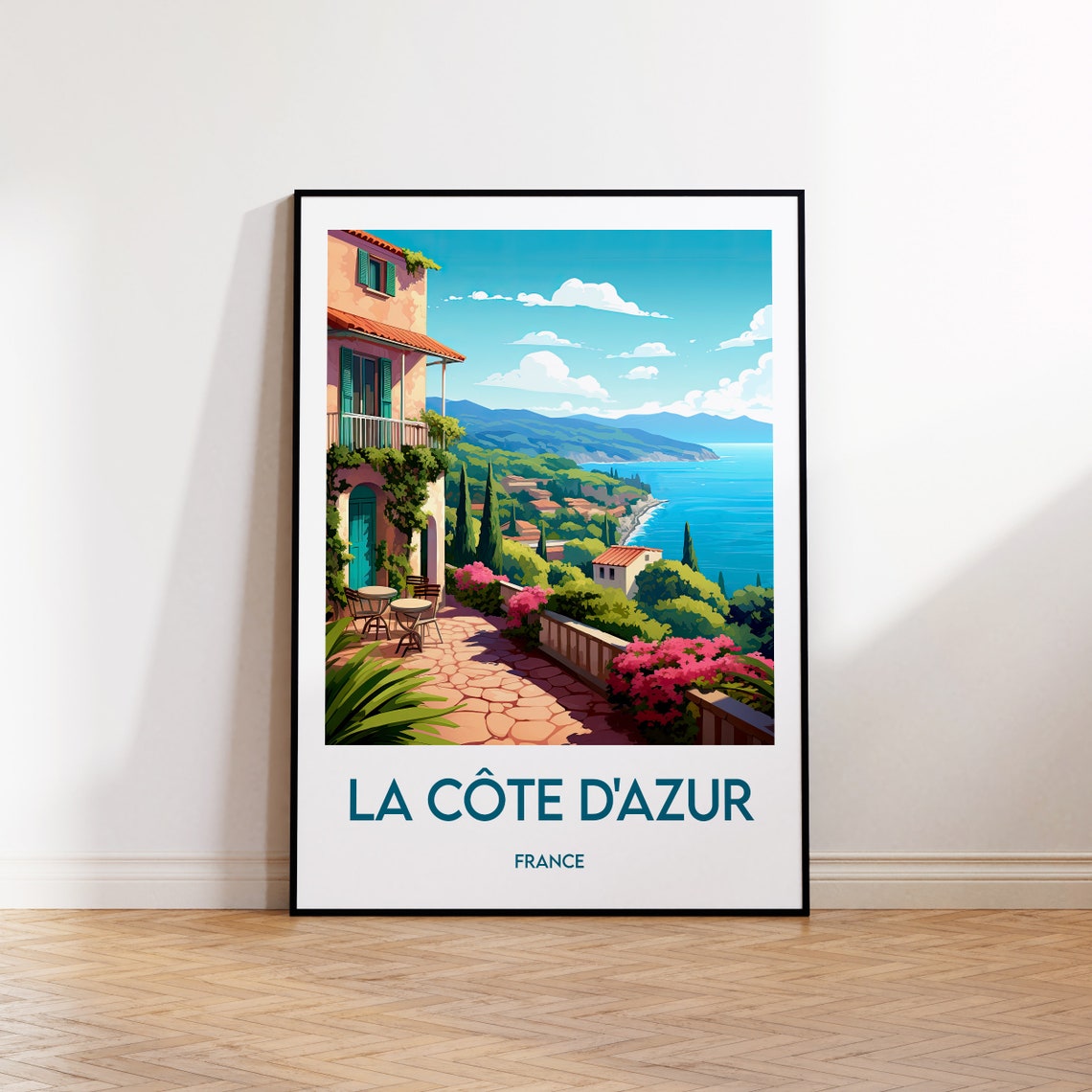 La Côte d'Azur France Riviera Terrace Sea View Travel Poster