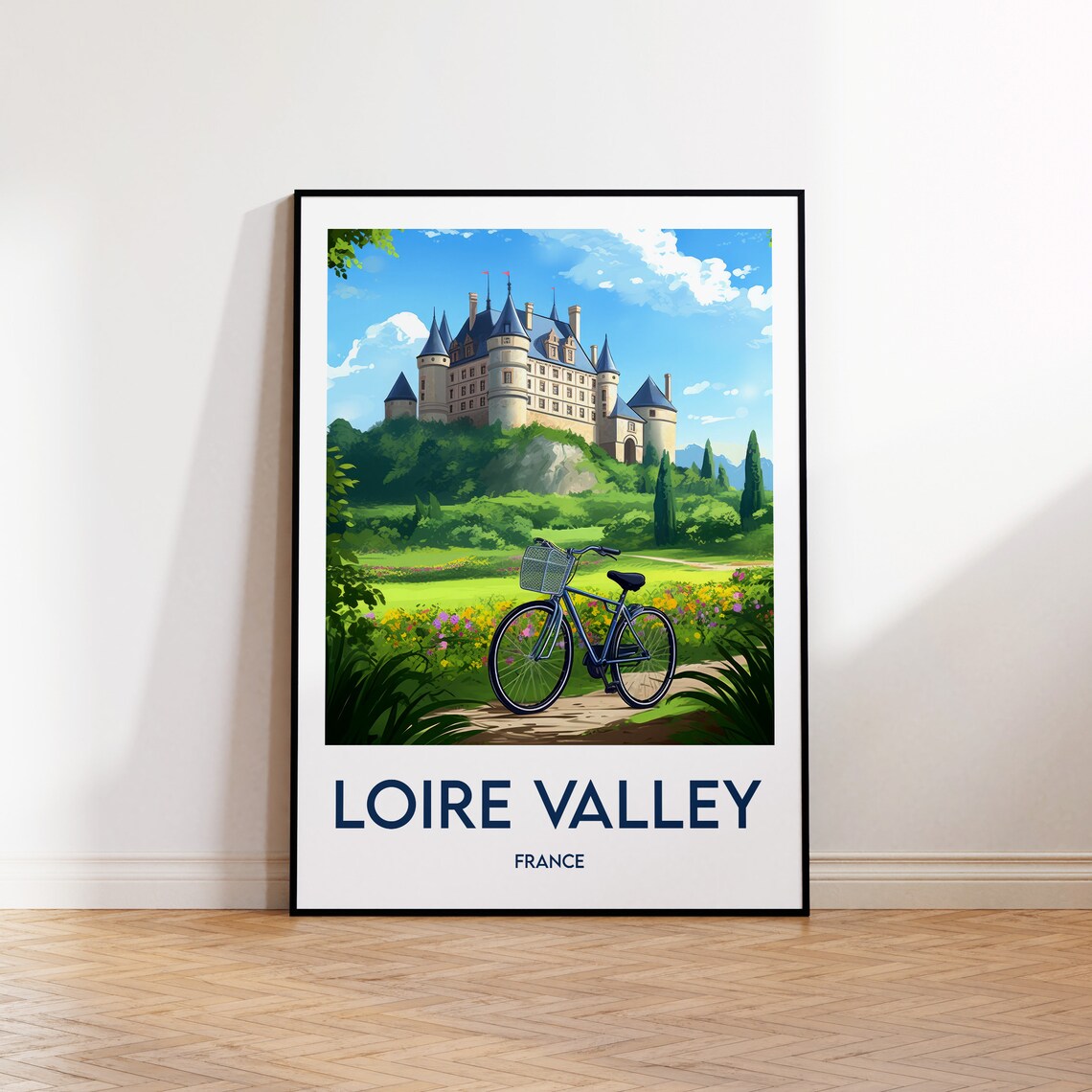 Loire Valley France Chateau Retro Vintage Style Travel Art Poster