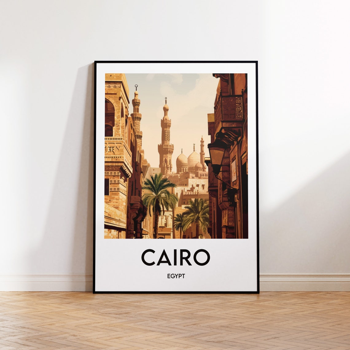 Cairo Egypt Old Street Mosques Minarets Warm Tones Travel Poster