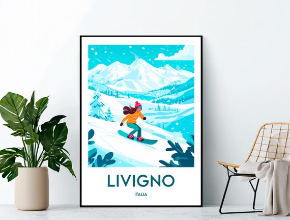 Livigno Poster Ski Art Print Resort Italy Station Gift