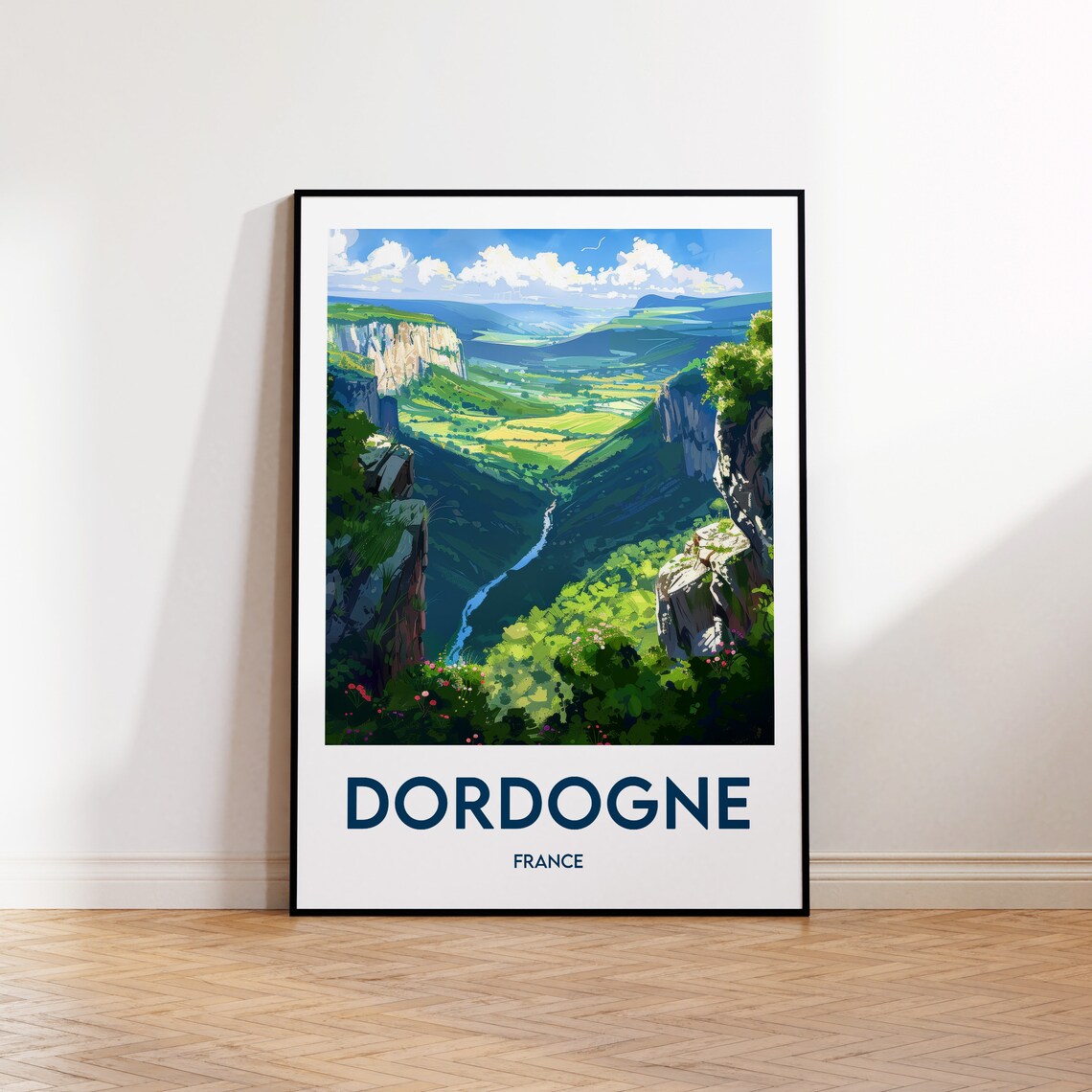 Dordogne France Green Canyon Valley River Scenic Vintage Travel Poster