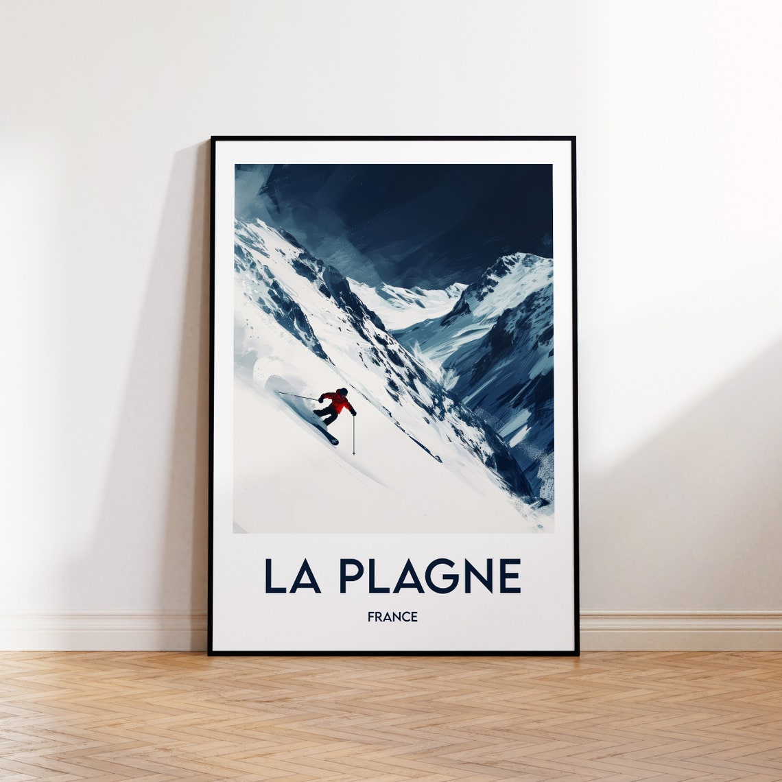 La Plagne France Powder Skier Descending Steep Slope Travel Poster