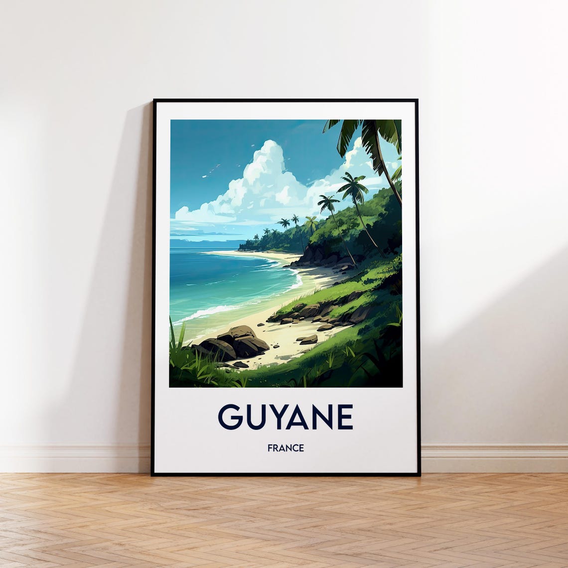 Guyane France Tropical Beach Palm Coast Paradise Travel Poster