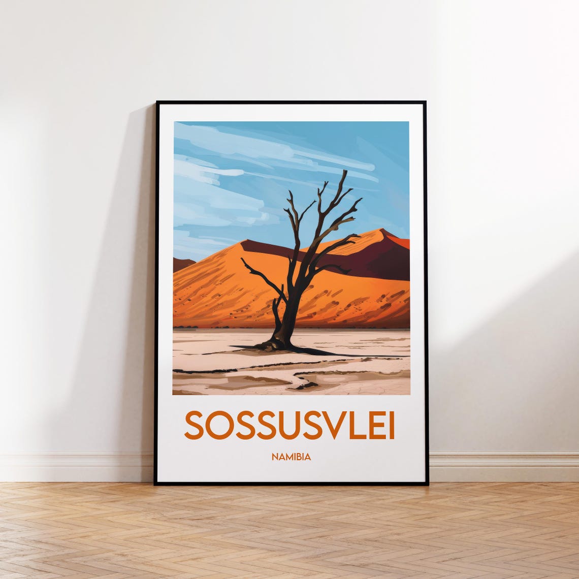 Sossusvlei Namibia Red Dunes Dead Tree Vintage Travel Poster