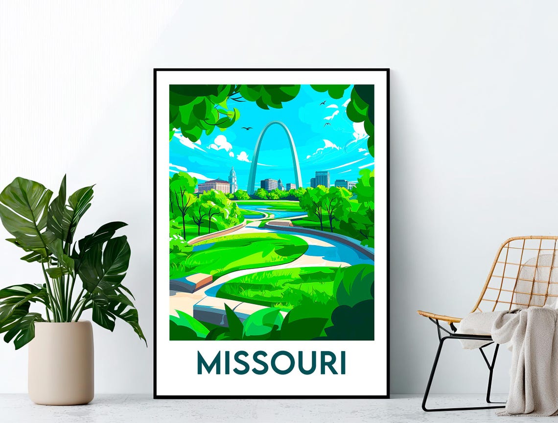 Missouri St Louis Gateway Arch Skyline Over a Green Park Poster