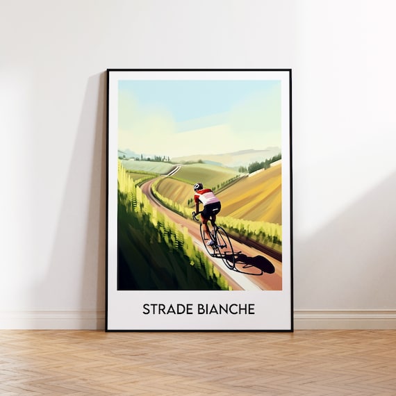 Strade Bianche Gravel Road Cyclist Climbing Tuscan Hills Sports Poster