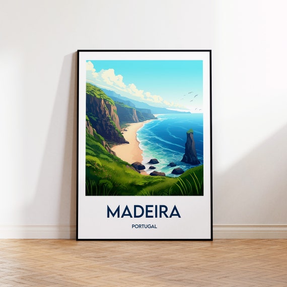 Madeira Island Poster Print Illustration Portugal Gift Vintage Travel