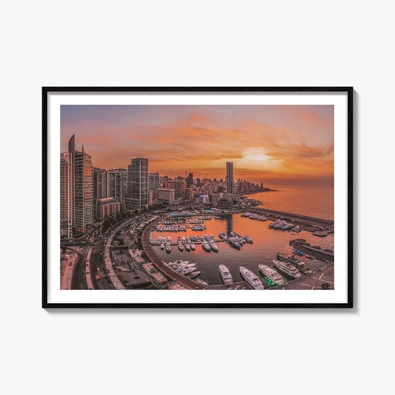 Beirut Lebanon Marina Sunset Skyline City Photography Poster
