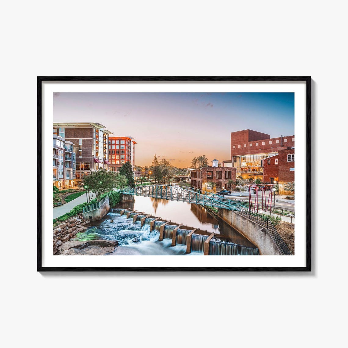Greenville South Carolina Falls River Downtown Sunset City Poster