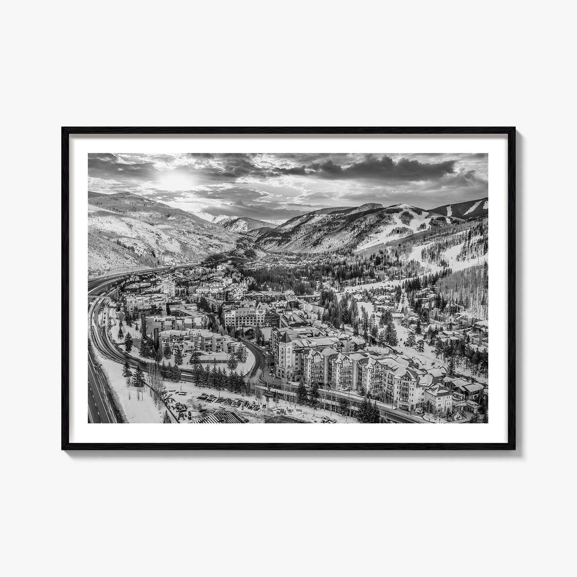 Vail Black And White Ski Village And Mountain Slopes Aerial Poster