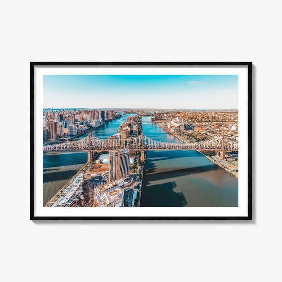 Queens New York Queensboro Bridge East River Aerial Skyline Photo Poster