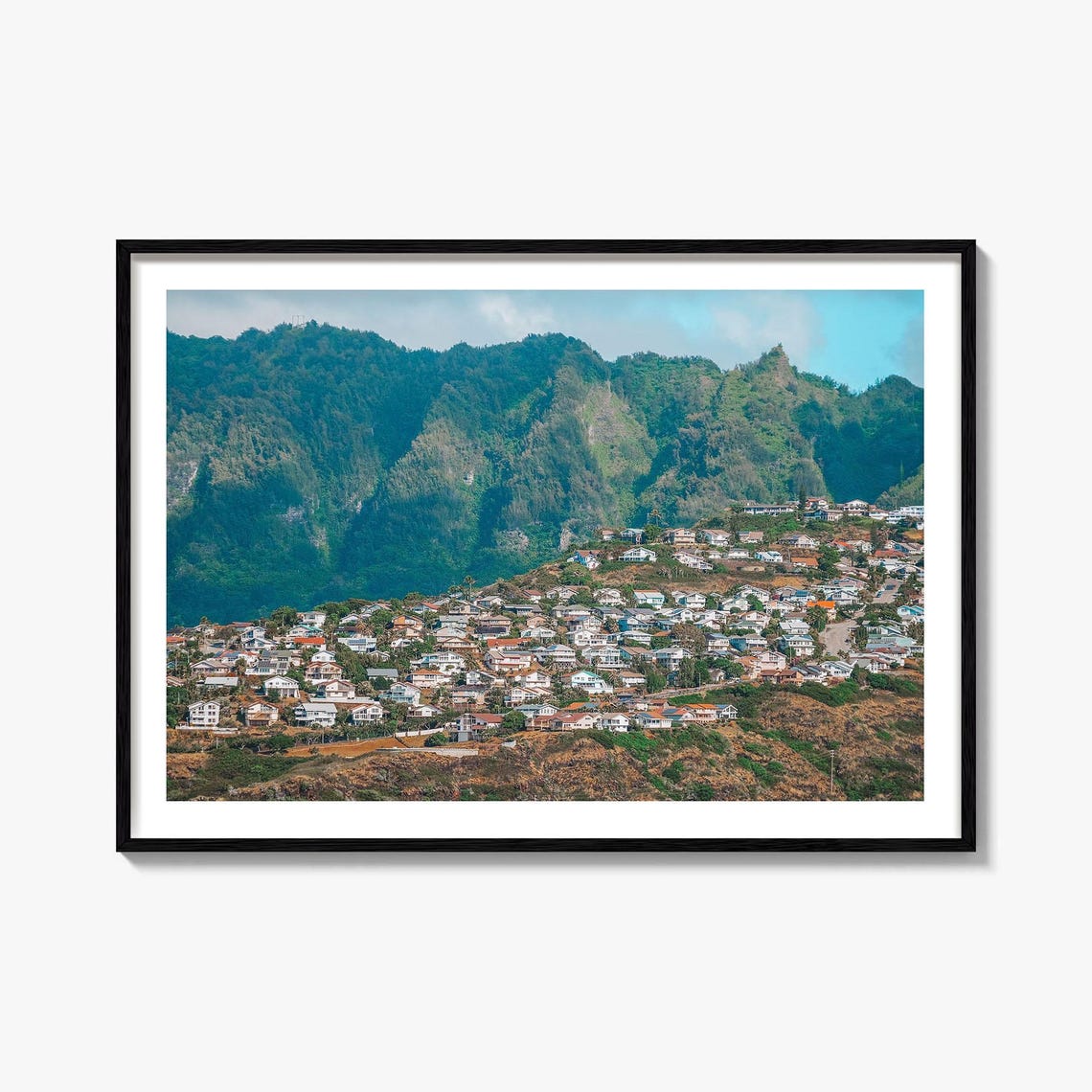 Oahu Hawaii Hillside Homes Green Mountain Coast Photo Art Poster