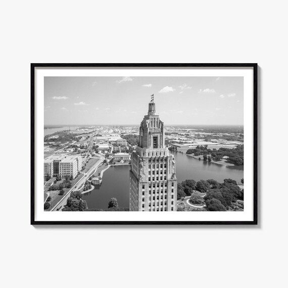 Baton Rouge Louisiana Black White State Capitol Tower Poster