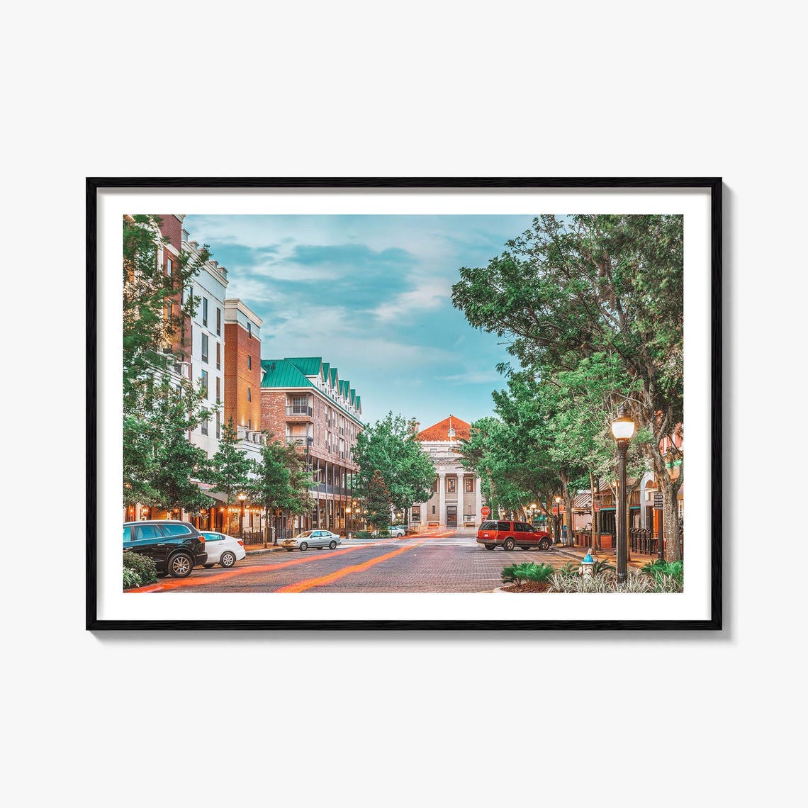 Gainesville Florida Historic Downtown Brick Street Dusk Print