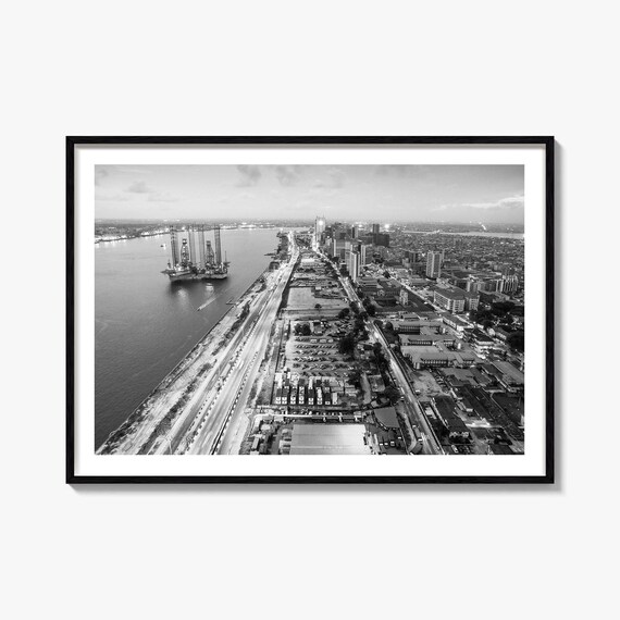 Lagos Nigeria Black White Aerial City Waterfront Photo Poster