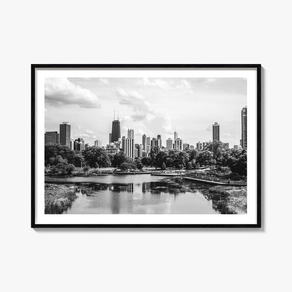 Chicago Illinois Skyline John Hancock Black and White Photography Poster