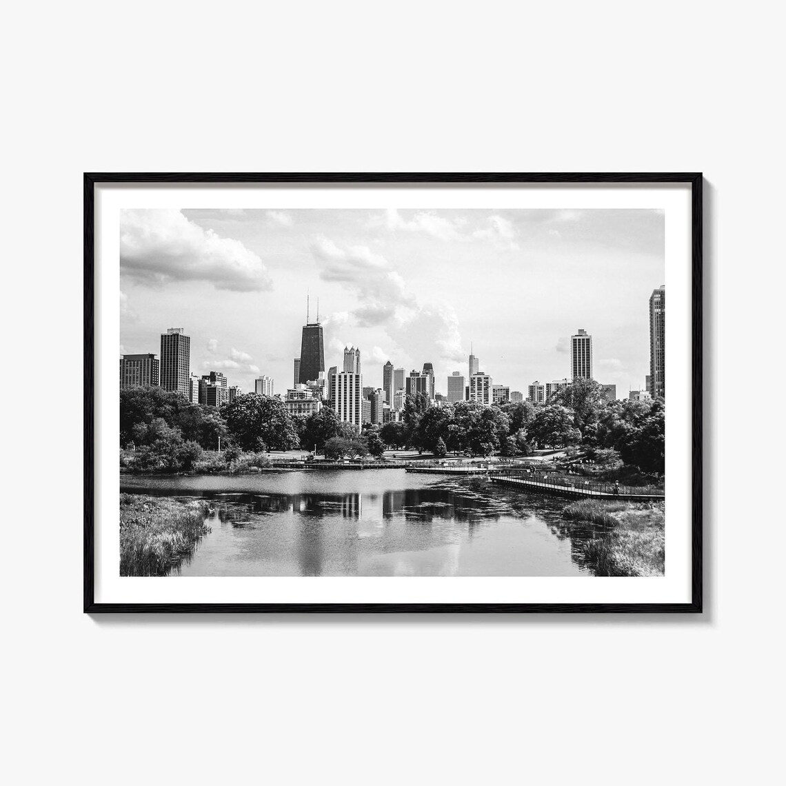 Chicago Illinois Skyline John Hancock Black and White Photography Poster
