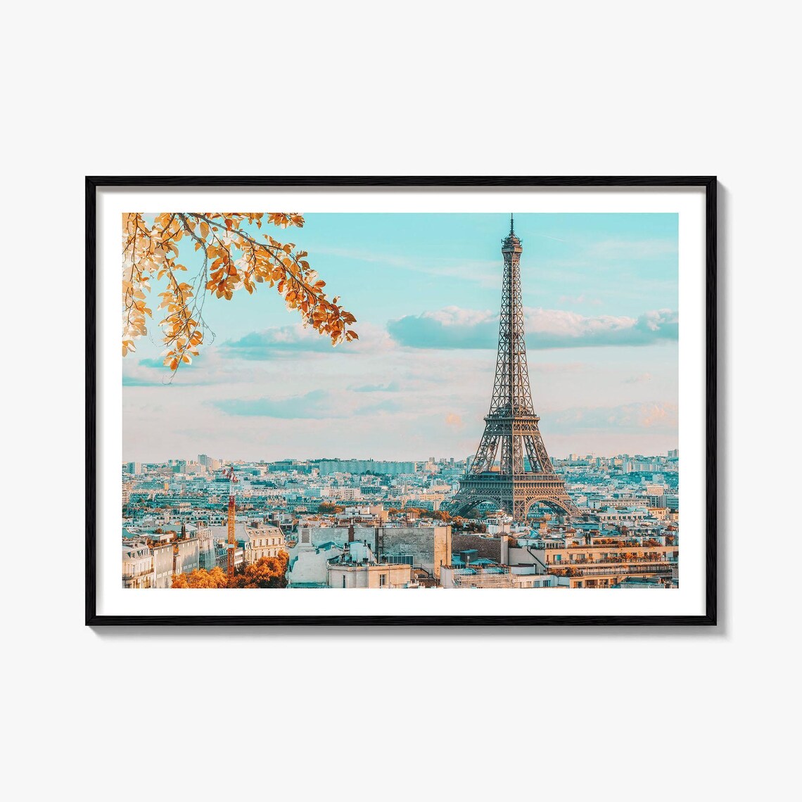 Paris France Eiffel Tower Autumn Leaves Cityscape Photo Poster