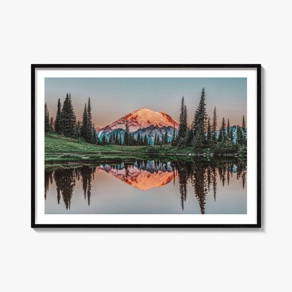 Mount Rainier Lake Reflection Sunset Washington Photo Poster