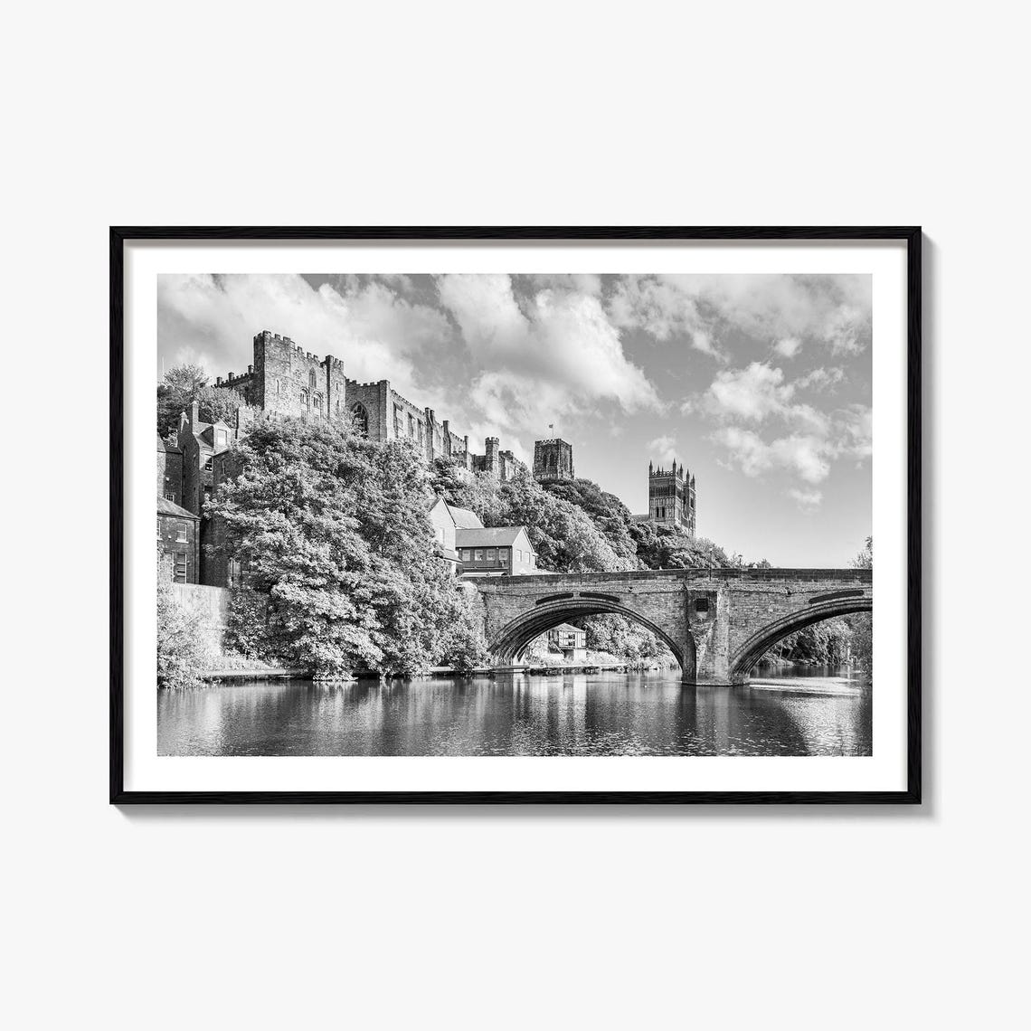 Durham England Castle Cathedral River Bridge Black White Poster