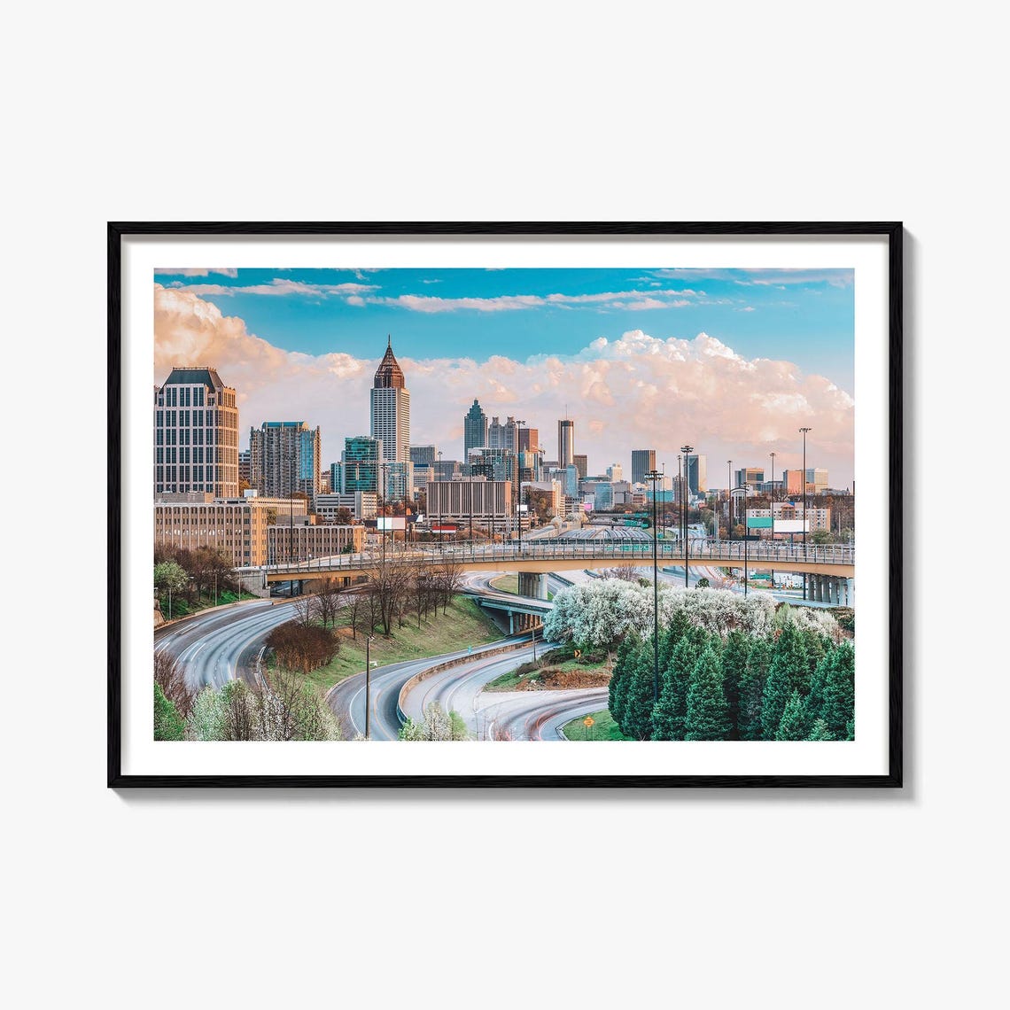 Atlanta Downtown Skyline Highway Cloudy Sky Photo Travel Poster
