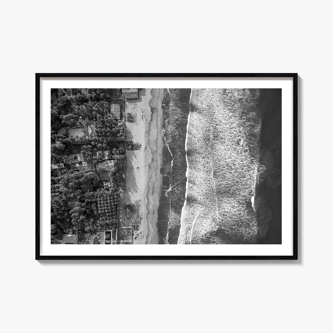 El Salvador Black and White Aerial Surf Coastline Photography Poster