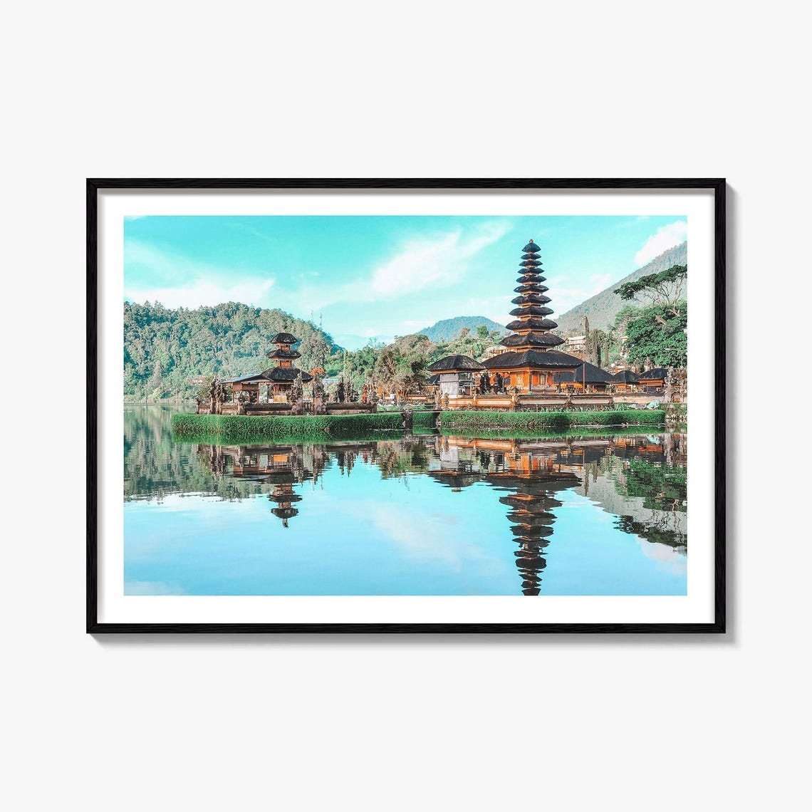 Bali Indonesia Ulun Danu Temple Lake Reflection Color Photo Poster