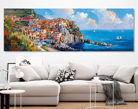 Cinque Terre Manarola Italy Travel Poster, Abstract