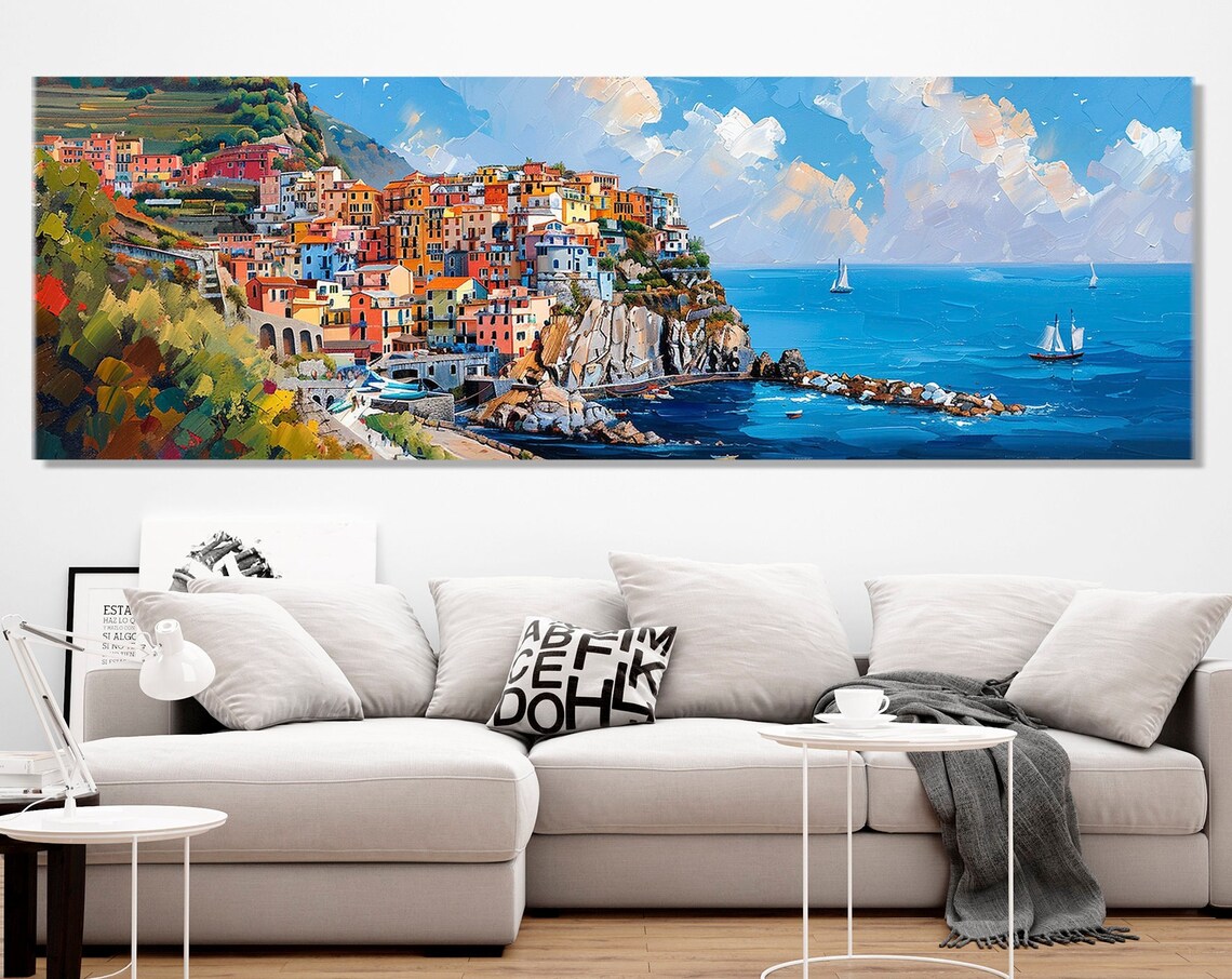 Cinque Terre Manarola Italy Travel Poster, Abstract
