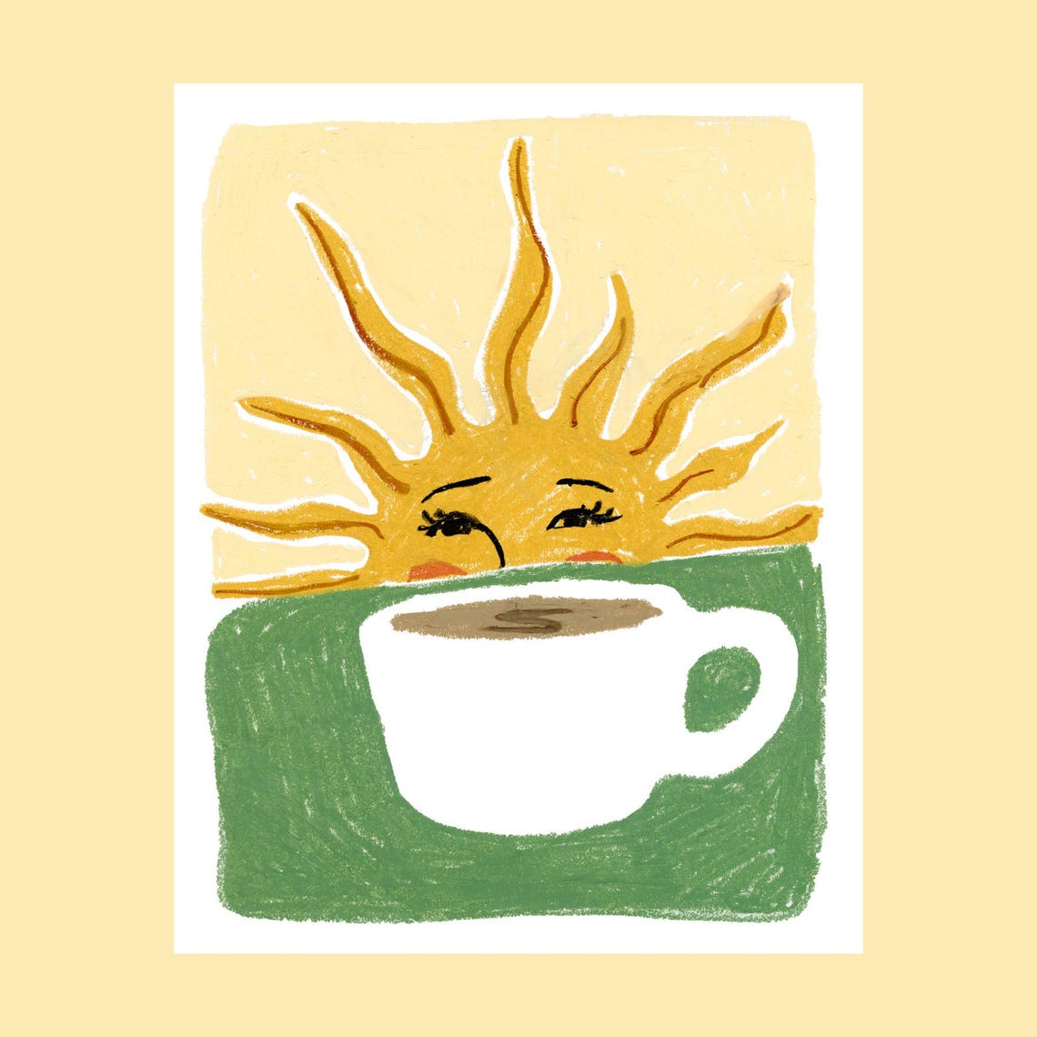Coffee And Sunshine Art Print Modern Boho Oil Pastel Wall Art Warm Yellow Coffee Lover Decor