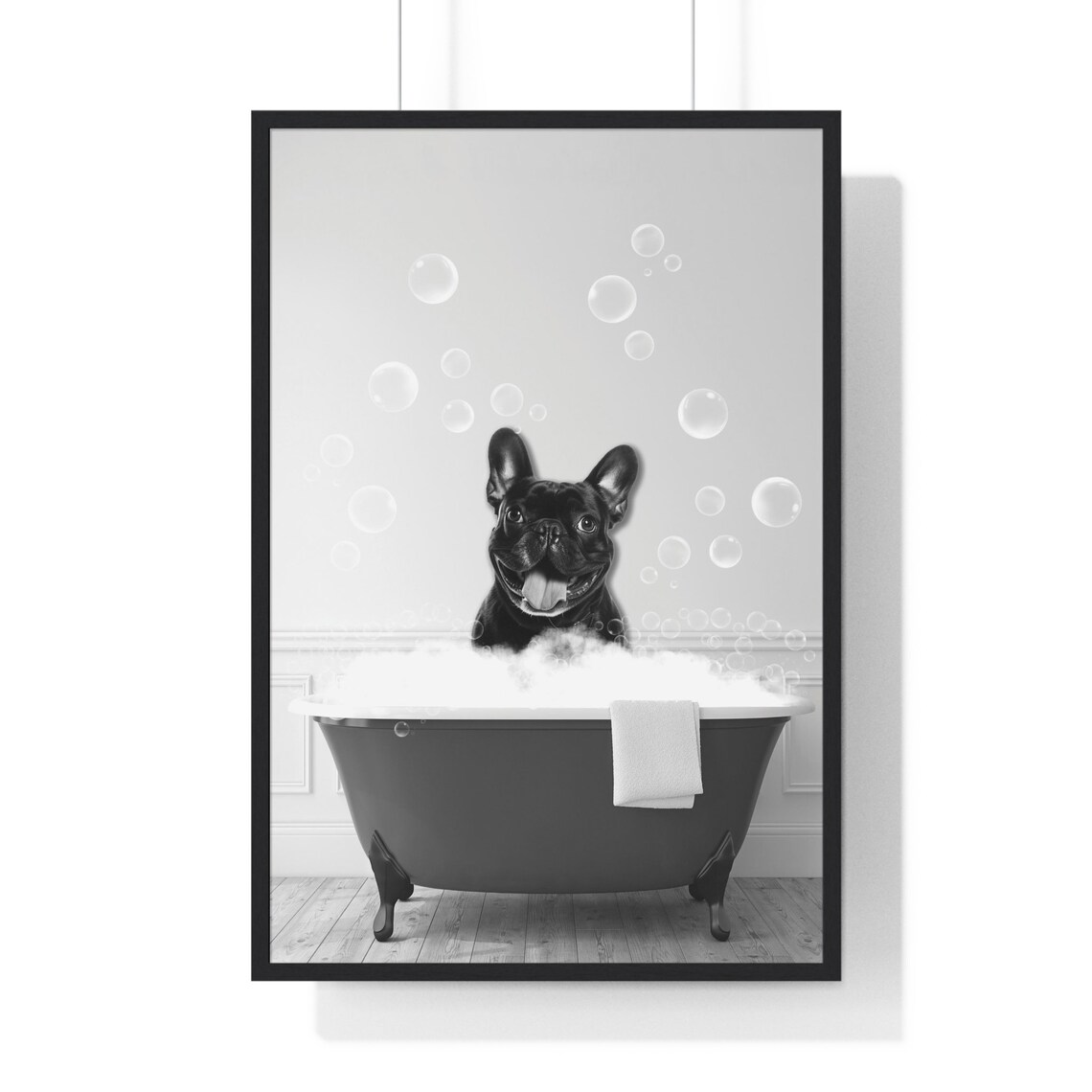 French Bulldog Relaxing in Bubble Bath Tub Funny Bathroom Poster