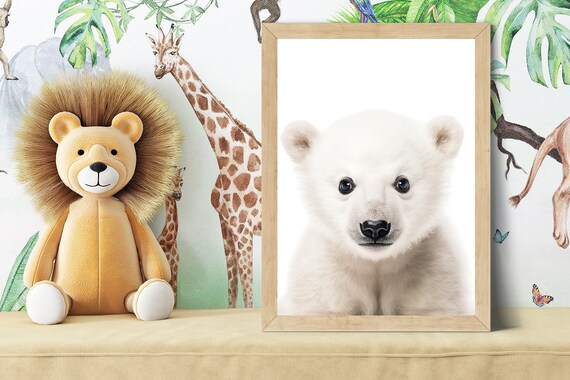Baby Polar Bear Cub Portrait in Soft Color Nursery Style Poster
