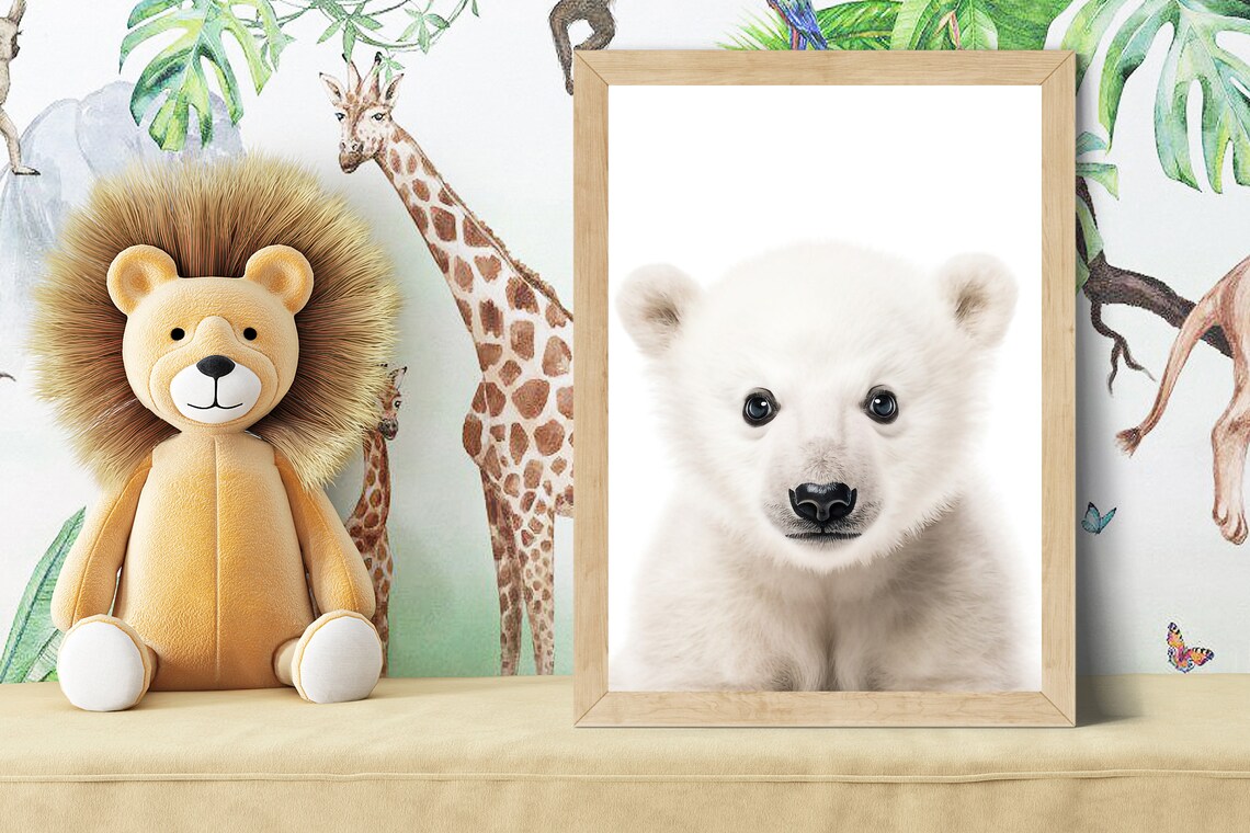 Baby Polar Bear Cub Portrait in Soft Color Nursery Style Poster
