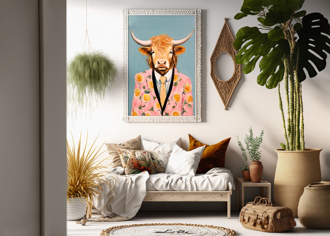 Highland Cow Fashion Print Highland Cow Artwork Cow Painting Fashion Art Animal Art Animal Painting Art Prints - Image 2