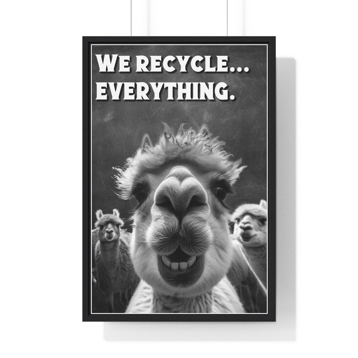Black And White Goofy Alpaca Selfie Recycle Everything Funny Bathroom Poster