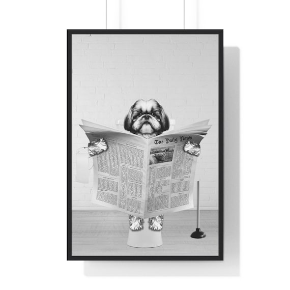 Shih Tzu Art Funny Bathroom Print Toilet Poster Bathroom Art Shih Tzu Black And White