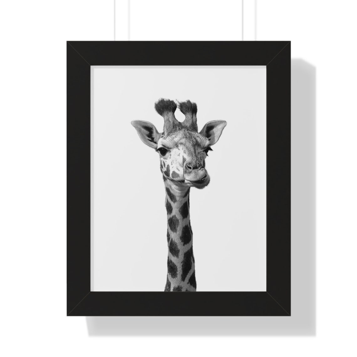 Baby Giraffe Head Portrait in Black and White Nursery Poster - Image 2